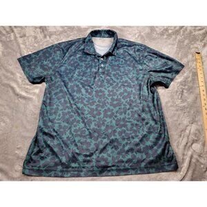 Etonic Polo Shirt Mens XL Blue‎ Green Hawaiian Hibiscus Flower Golf Performance